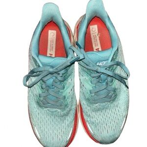 Hoka Clifton 8 Women's Teal and Coral Athletic Shoes Size 6.5
